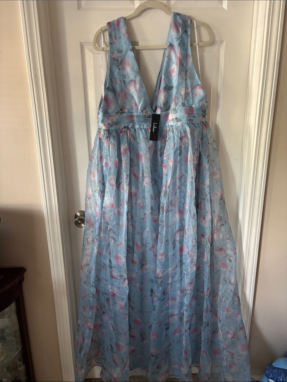 Lulu's Light Blue Floral Chiffon Maxi Dress - Picture 2 of 3